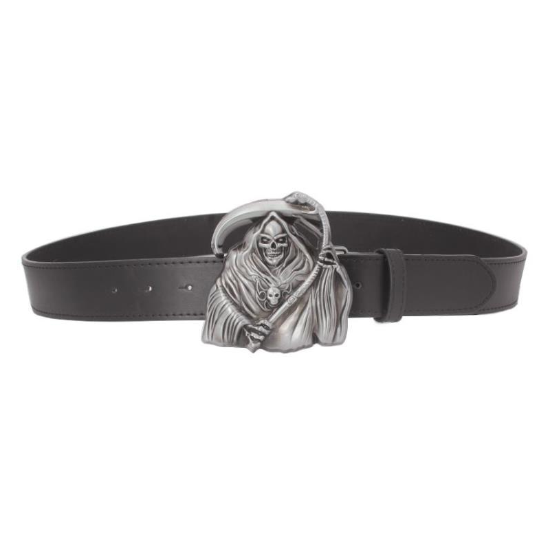 Men's Punk Belt Buckle Witn Skull / Vintage PU Leather Belt / Males Buckle With Grim Reaper - HARD'N'HEAVY