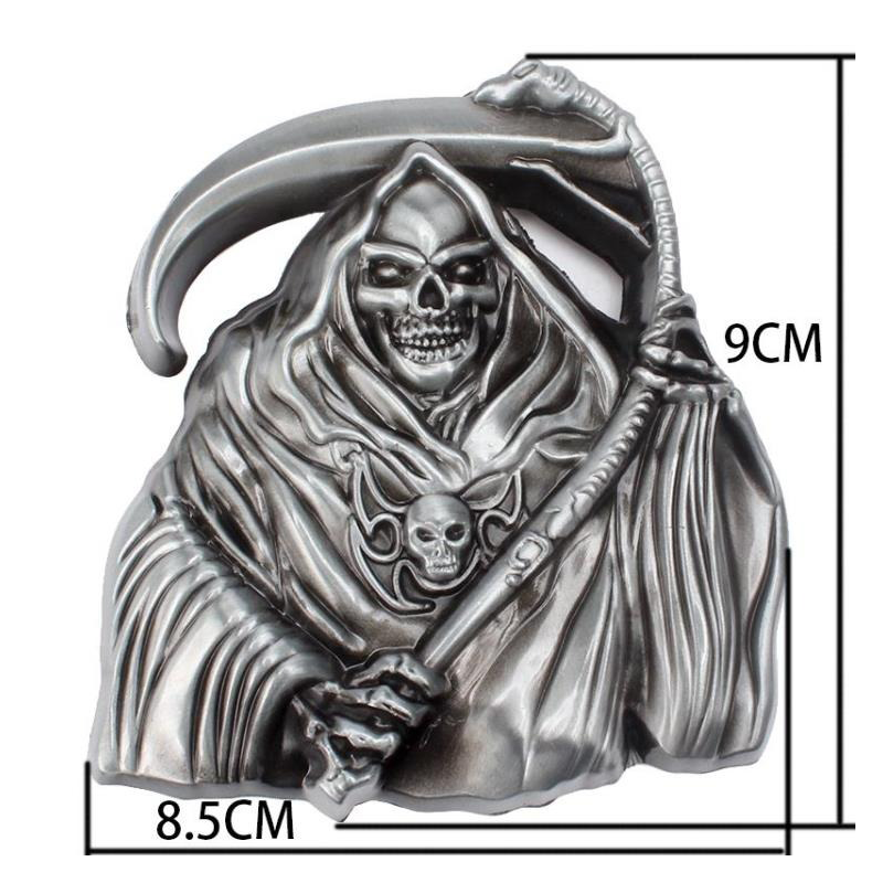 Men's Punk Belt Buckle Witn Skull / Vintage PU Leather Belt / Males Buckle With Grim Reaper - HARD'N'HEAVY