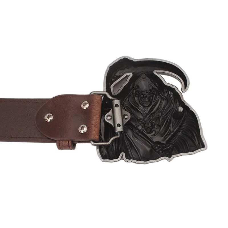 Men's Punk Belt Buckle Witn Skull / Vintage PU Leather Belt / Males Buckle With Grim Reaper - HARD'N'HEAVY