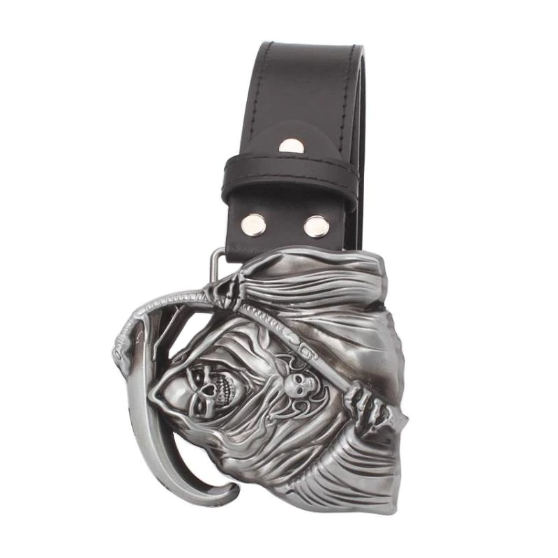 Men's Punk Belt Buckle Witn Skull / Vintage PU Leather Belt / Males Buckle With Grim Reaper - HARD'N'HEAVY