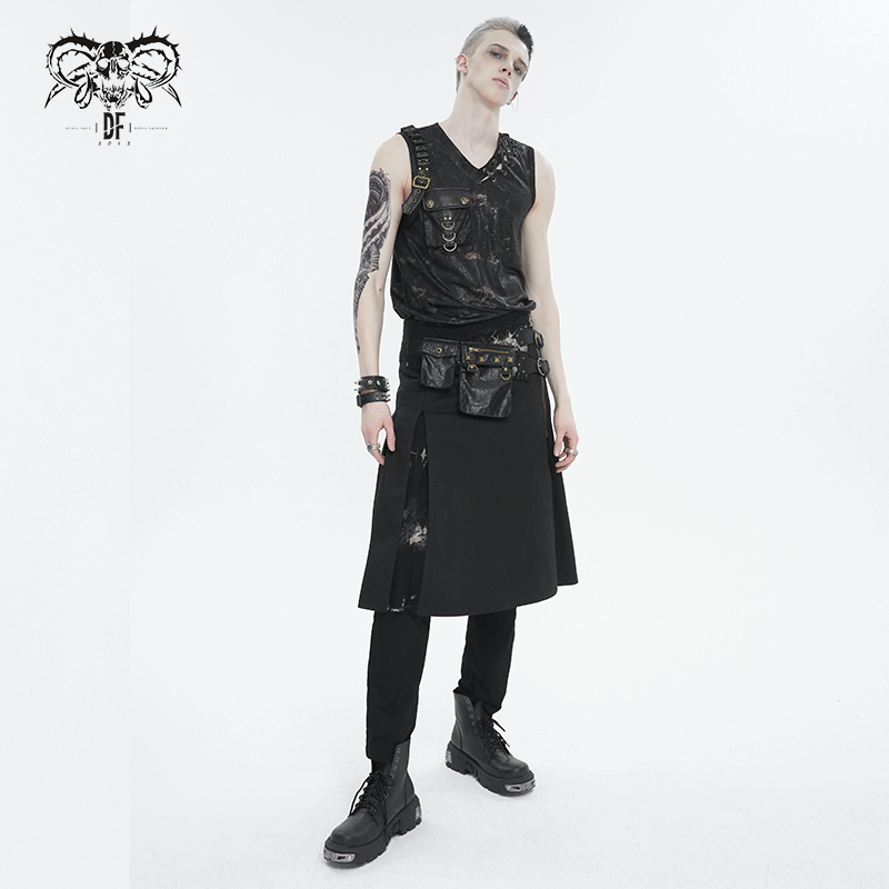 Men's punk style tank top with lace-up side and big pocket, perfect for a rebellious wardrobe.