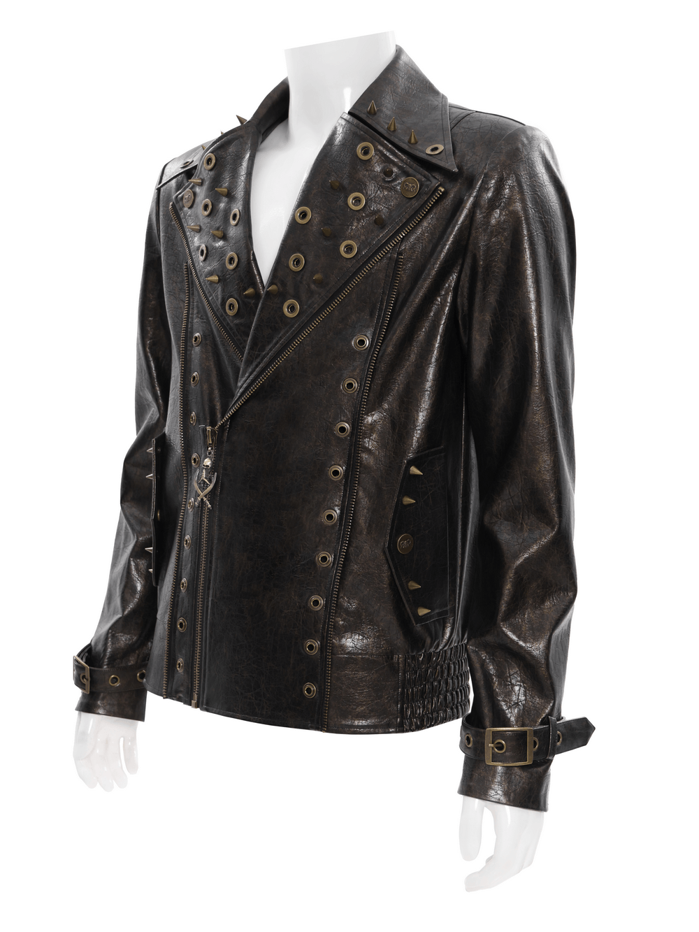 Veste de motard punk pour hommes avec clous et garniture à fermeture éclair
