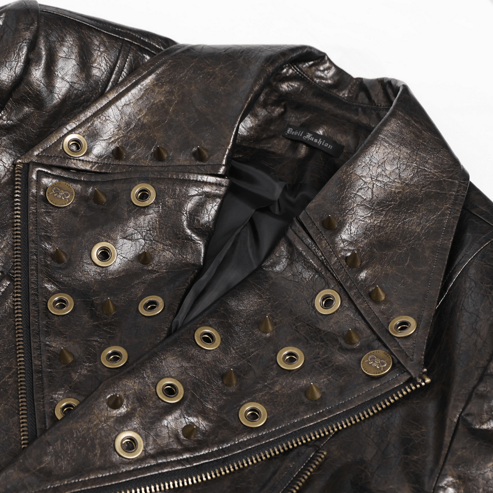 Veste de motard punk pour hommes avec clous et garniture à fermeture éclair