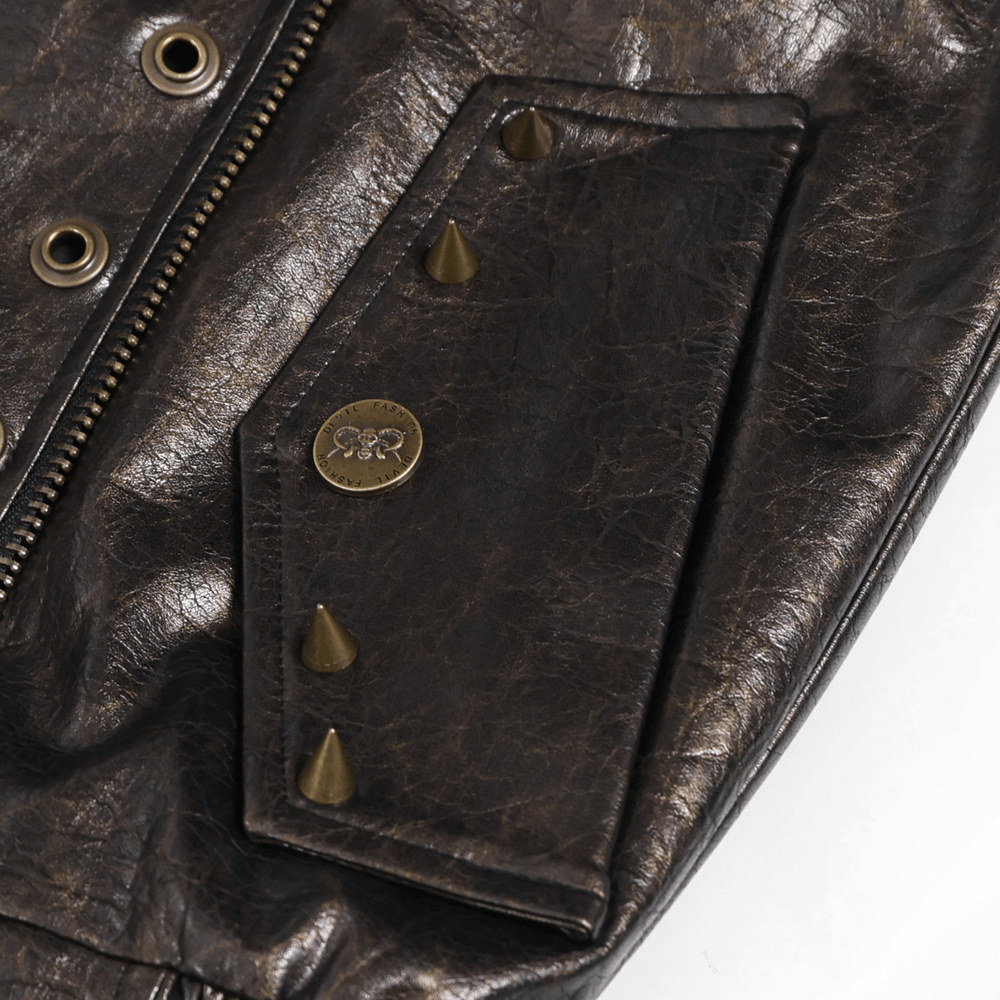 Veste de motard punk pour hommes avec clous et garniture à fermeture éclair
