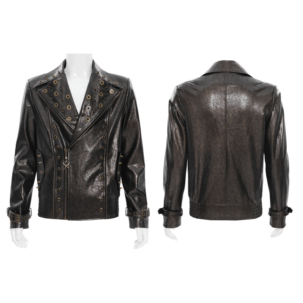 Veste de motard punk pour hommes avec clous et garniture à fermeture éclair