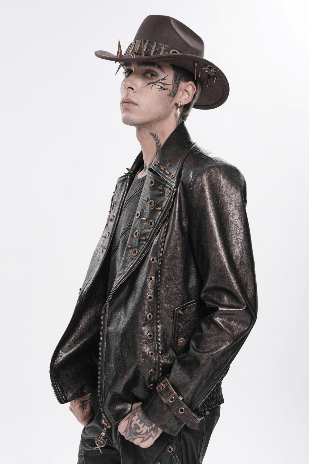 Veste de motard punk pour hommes avec clous et garniture à fermeture éclair