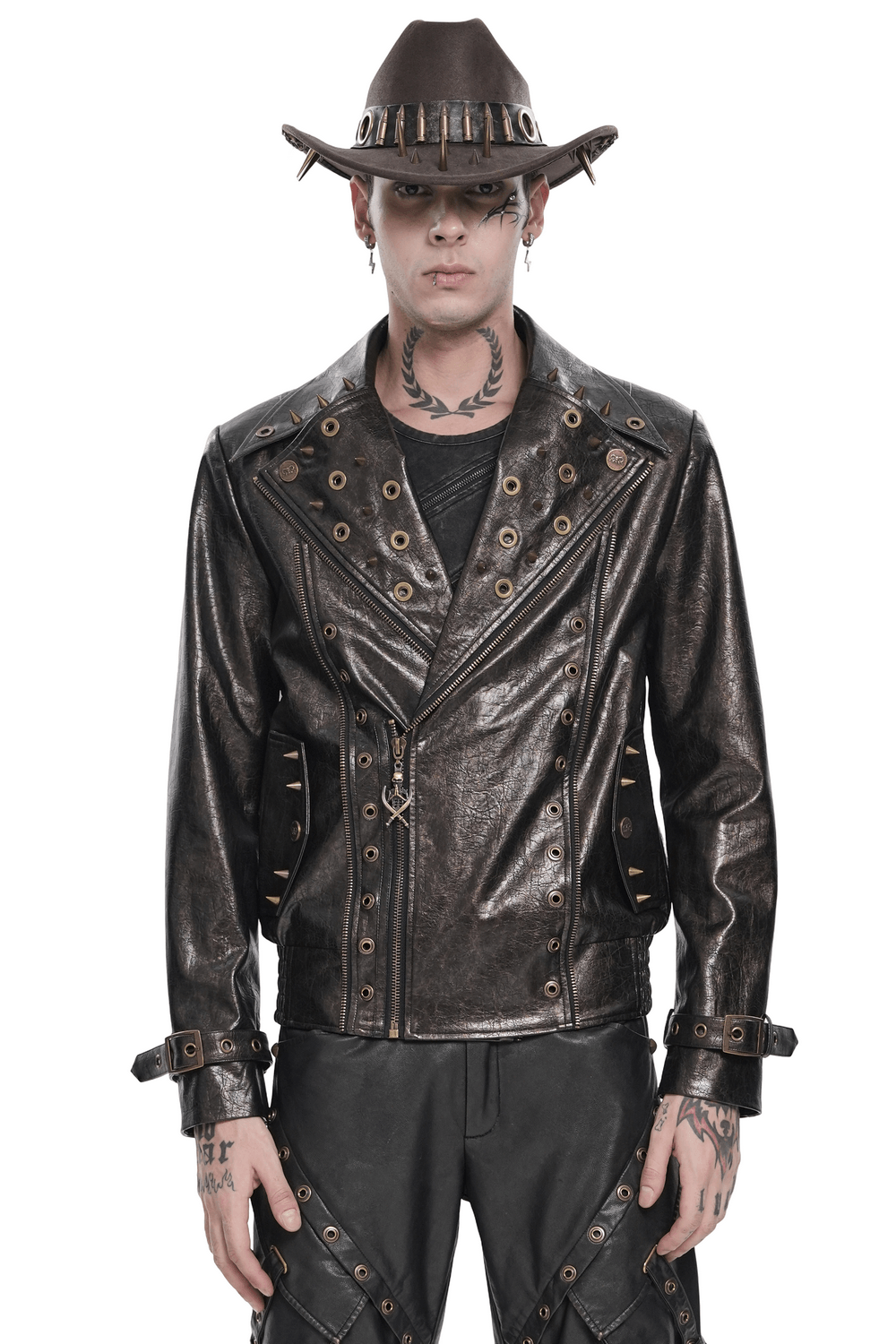 Veste de motard punk pour hommes avec clous et garniture à fermeture éclair
