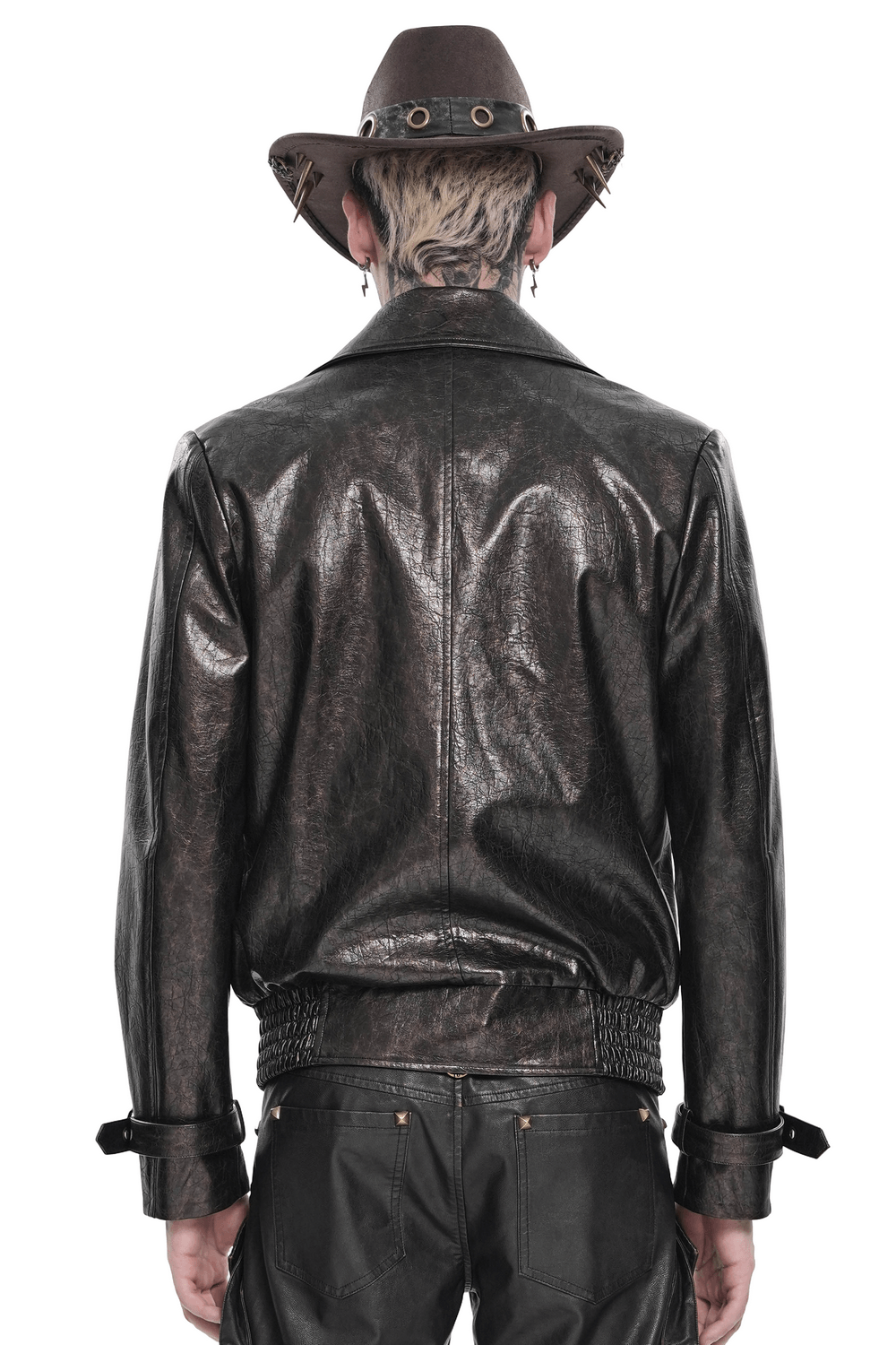 Veste de motard punk pour hommes avec clous et garniture à fermeture éclair