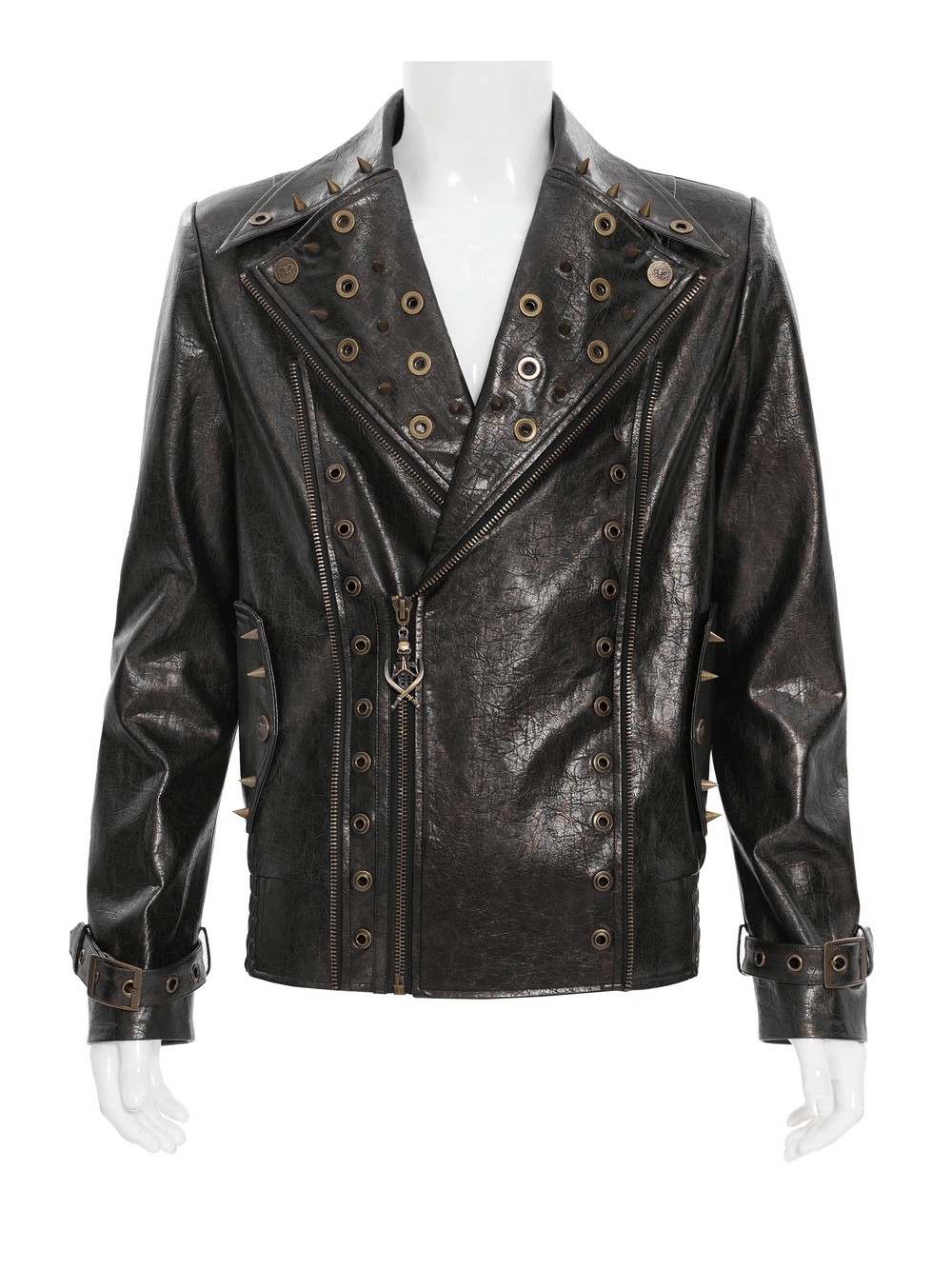 Veste de motard punk pour hommes avec clous et garniture à fermeture éclair