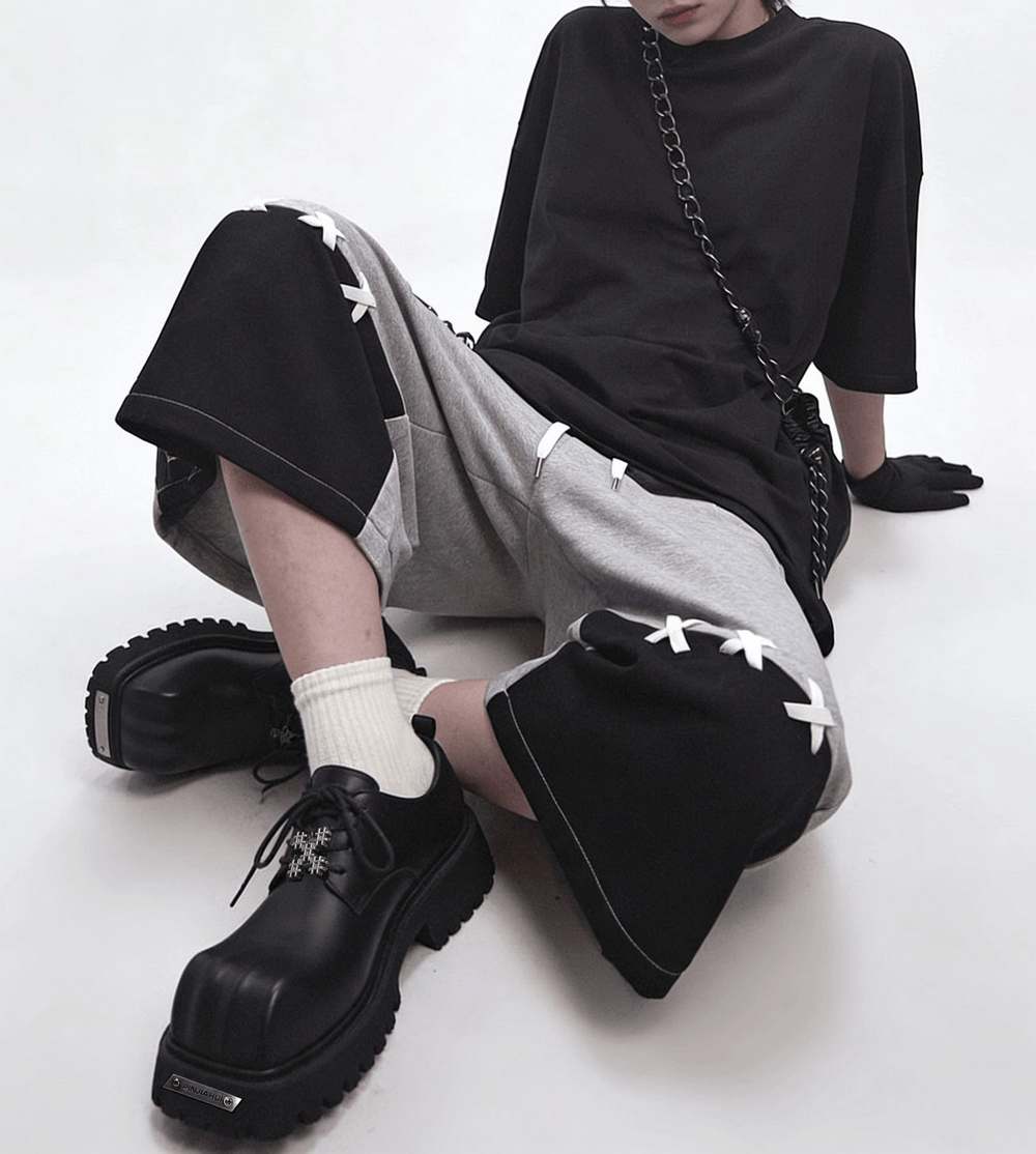 Men's Punk Black Lace-Up Derby Shoes with Lug Soles, black gothic platform oxfords with metal accents