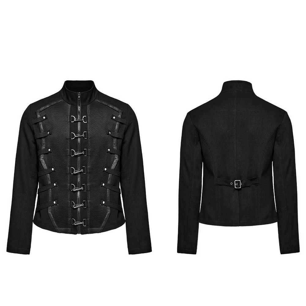 Men's Punk Buckles and Straps Black Layered Jacket