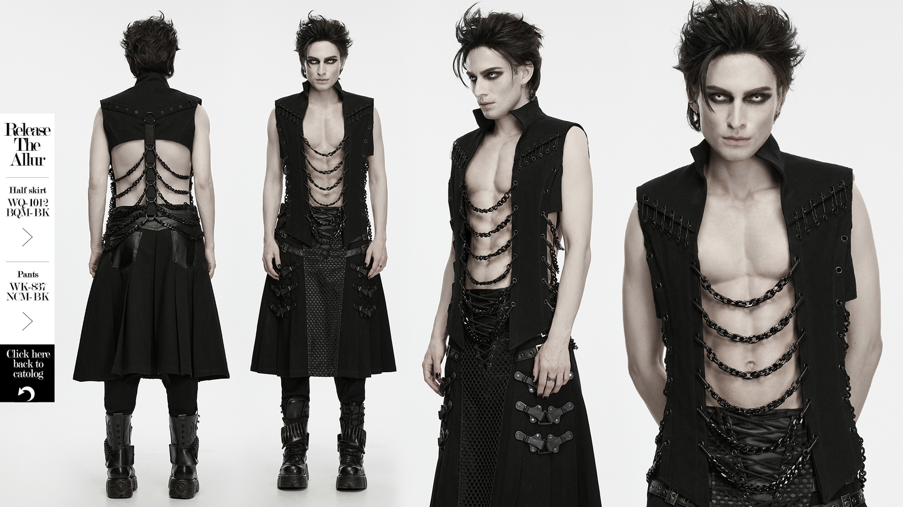 Men's Punk Chain Harness Stand Collar Open Vest