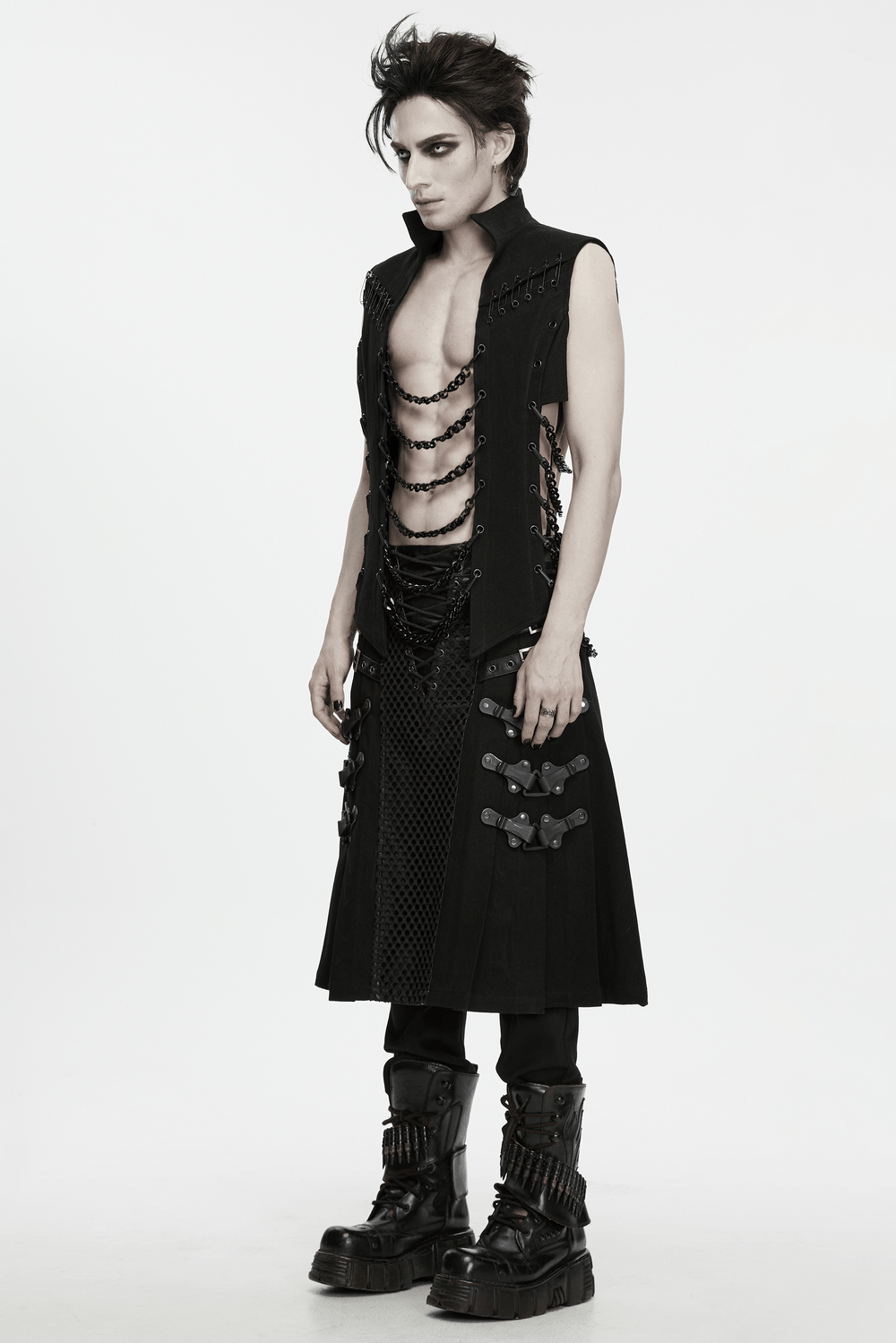 Haut à manches longues en maille géométrique gothique punk pour homme
