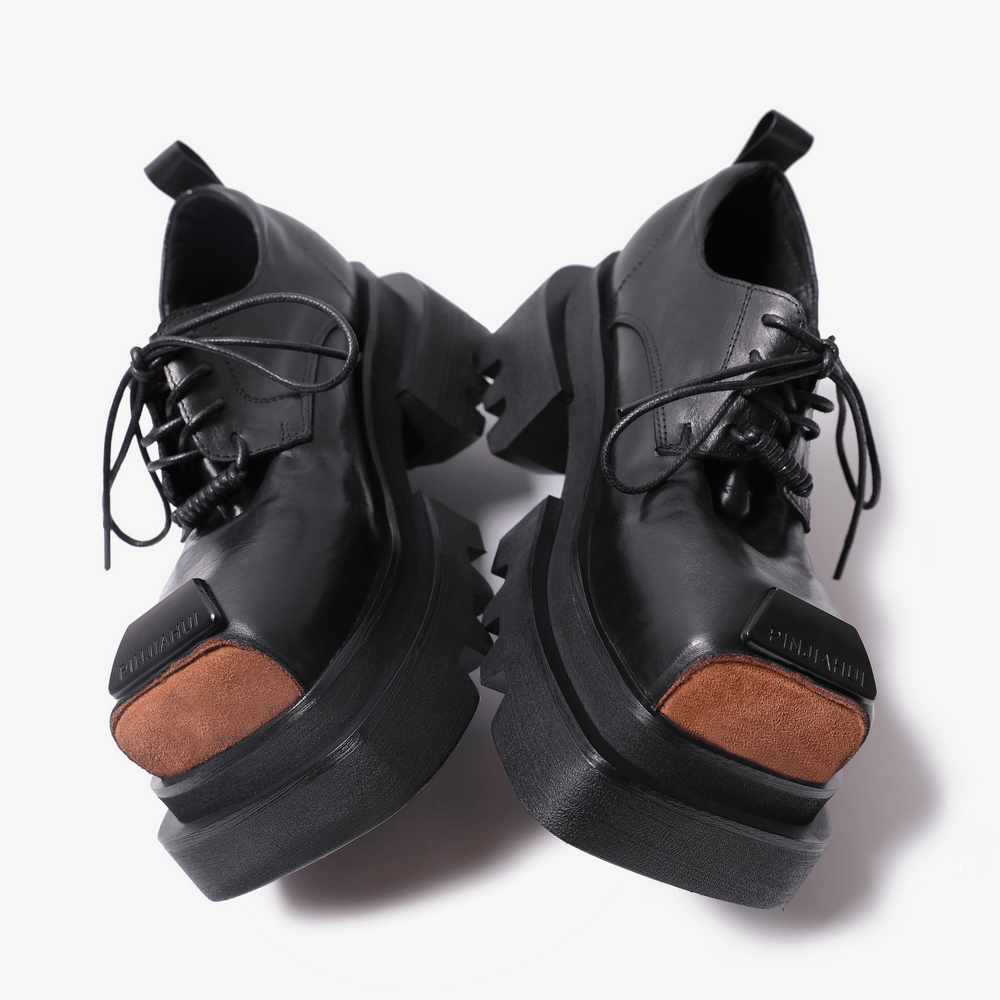 Chaussures punk pour homme à lacets, avec embout métallique et semelle crantée