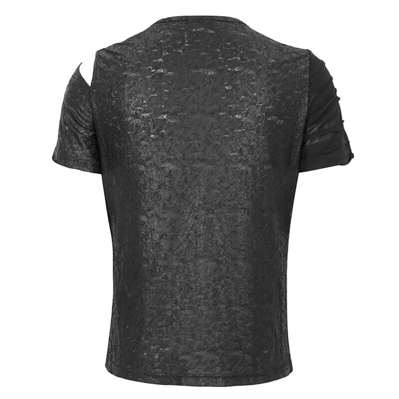Men's punk cutout zipper strap t-shirt in black, featuring unique asymmetrical design and stylish back detail.