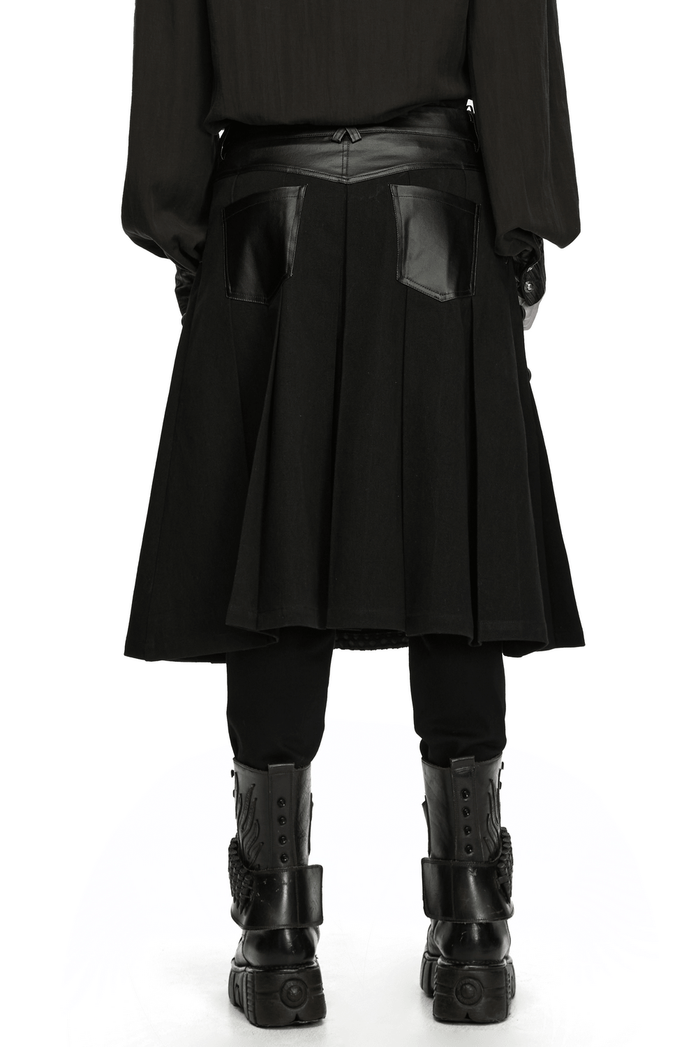 Jupe-kilt punk pour homme avec empiècements en similicuir et en résille