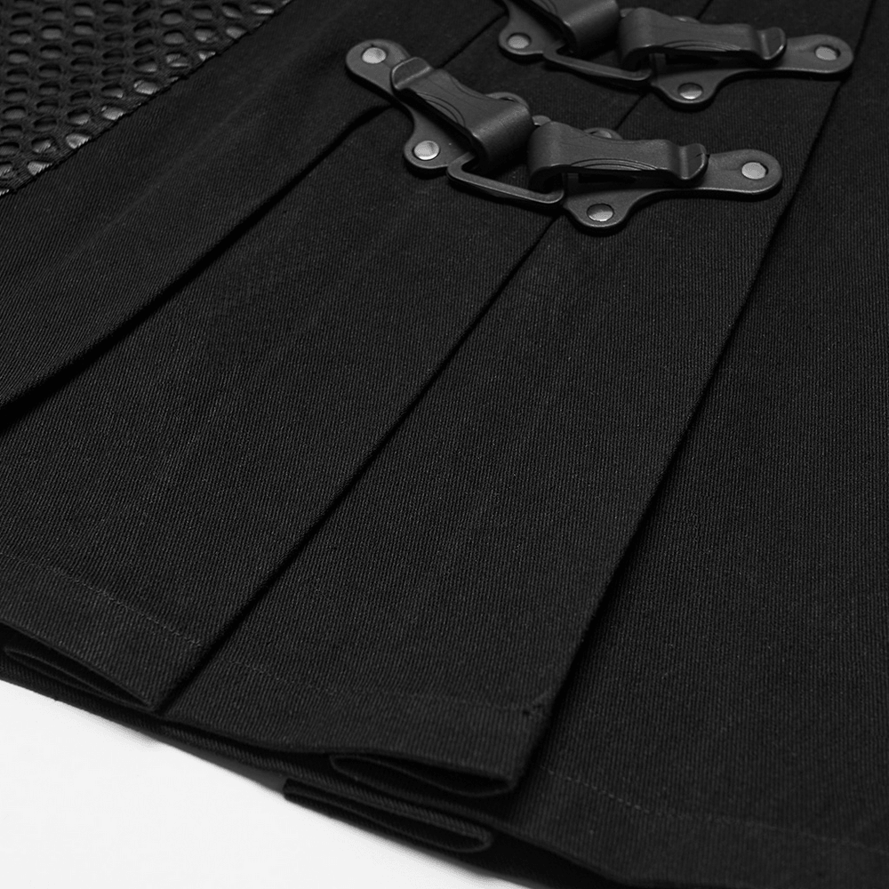 Jupe-kilt punk pour homme avec empiècements en similicuir et en résille