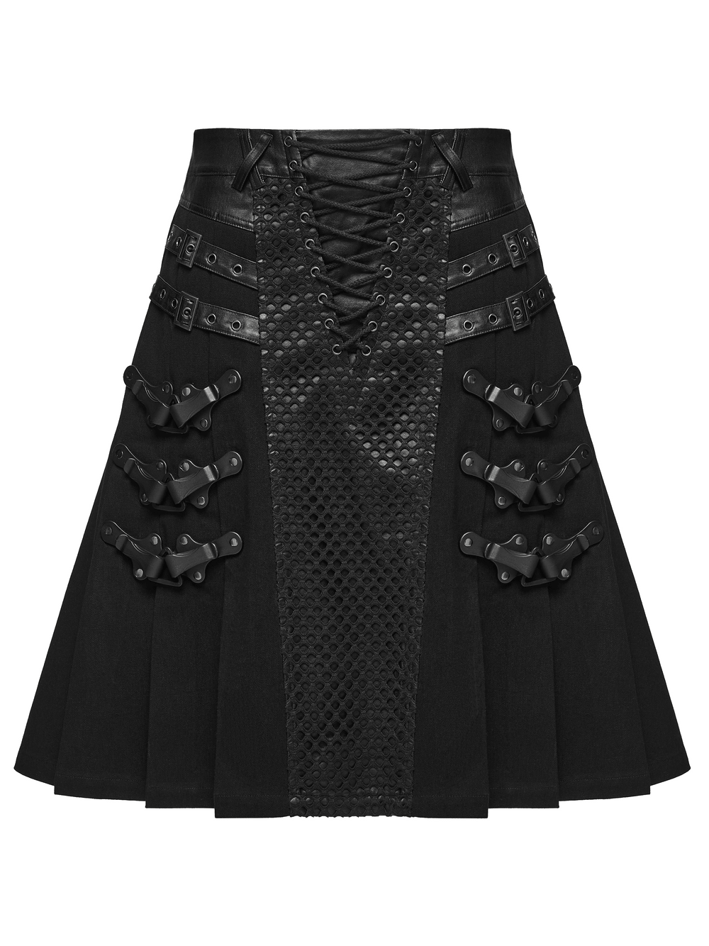 Jupe-kilt punk pour homme avec empiècements en similicuir et en résille