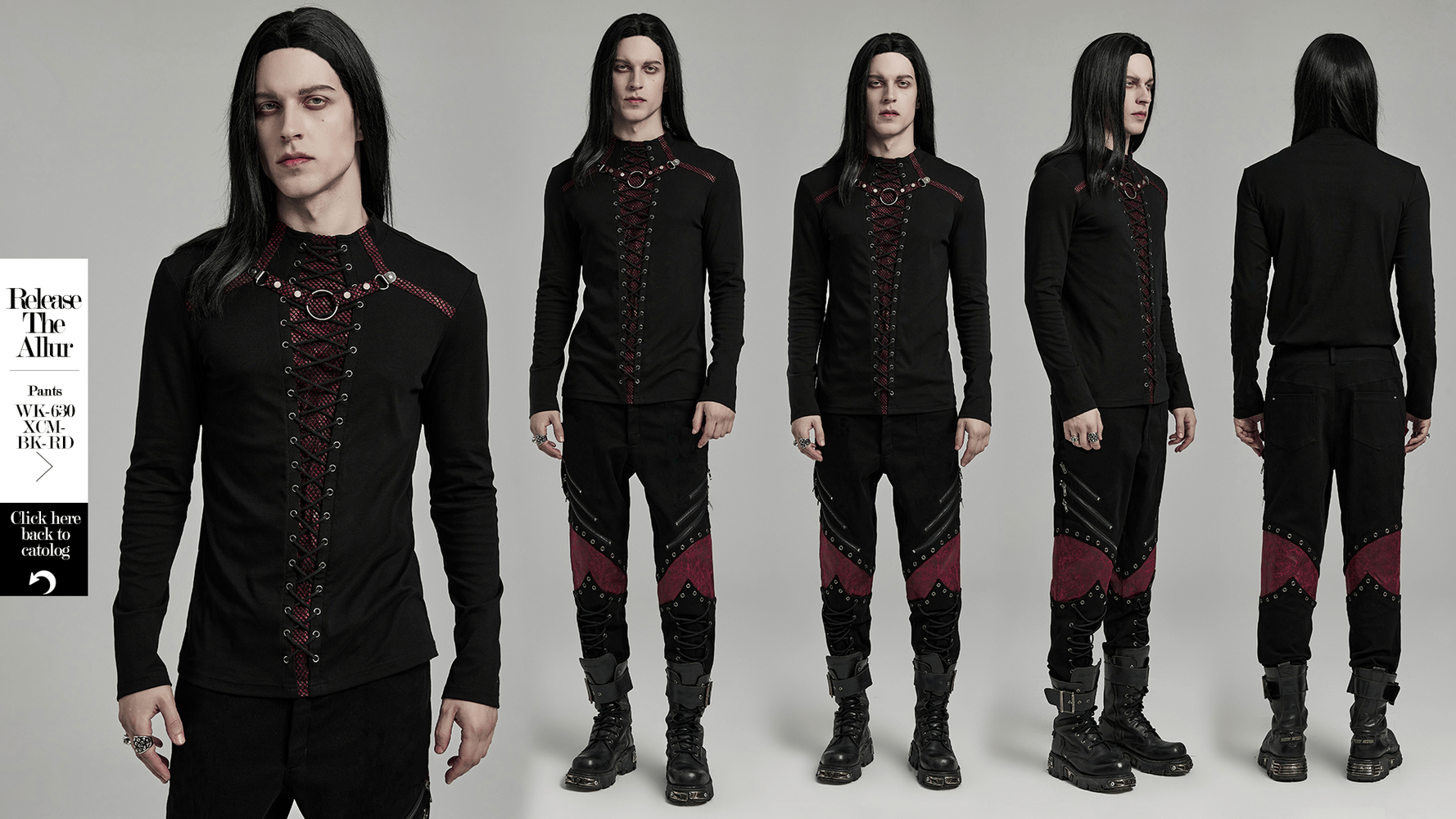 Men's punk long sleeve top featuring metal accents and unique laced design, perfect for alternative fashion enthusiasts.
