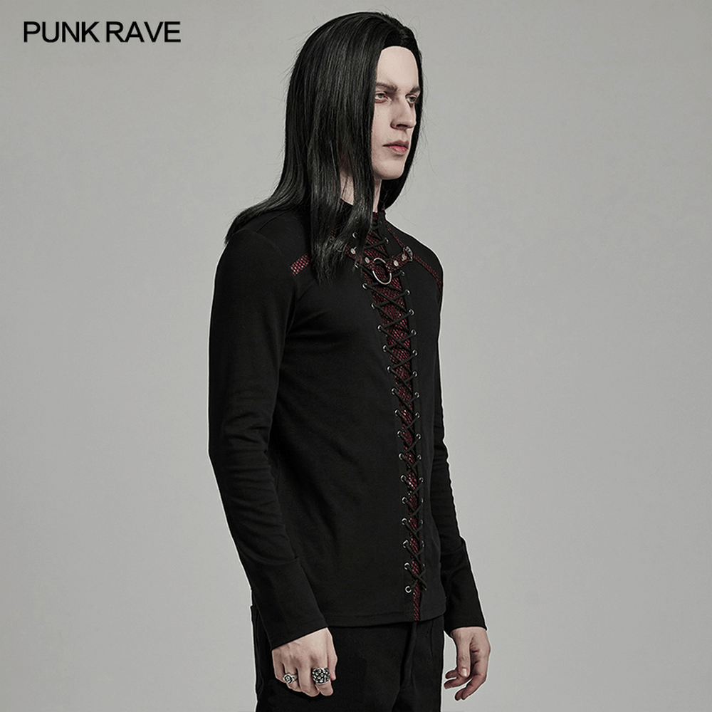 Men's Punk Laced-Up Long Sleeve Top with Metal Accents
