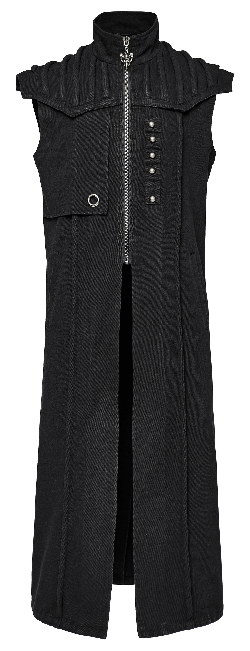 Men's Punk Long Denim Vest with Rivets and Zipper