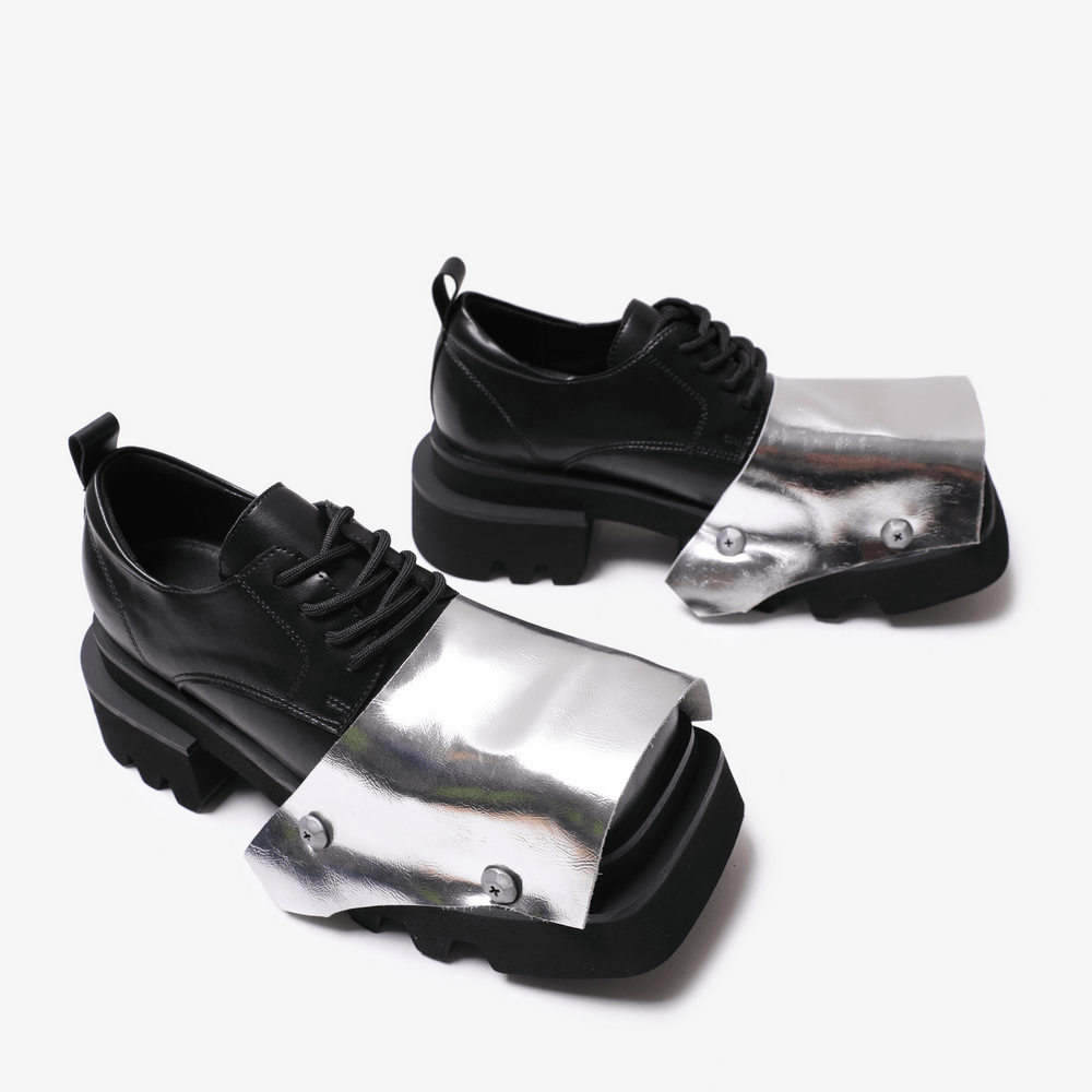 Men's Punk Metallic Toe Guard Lace-Up Lug Sole Footwear