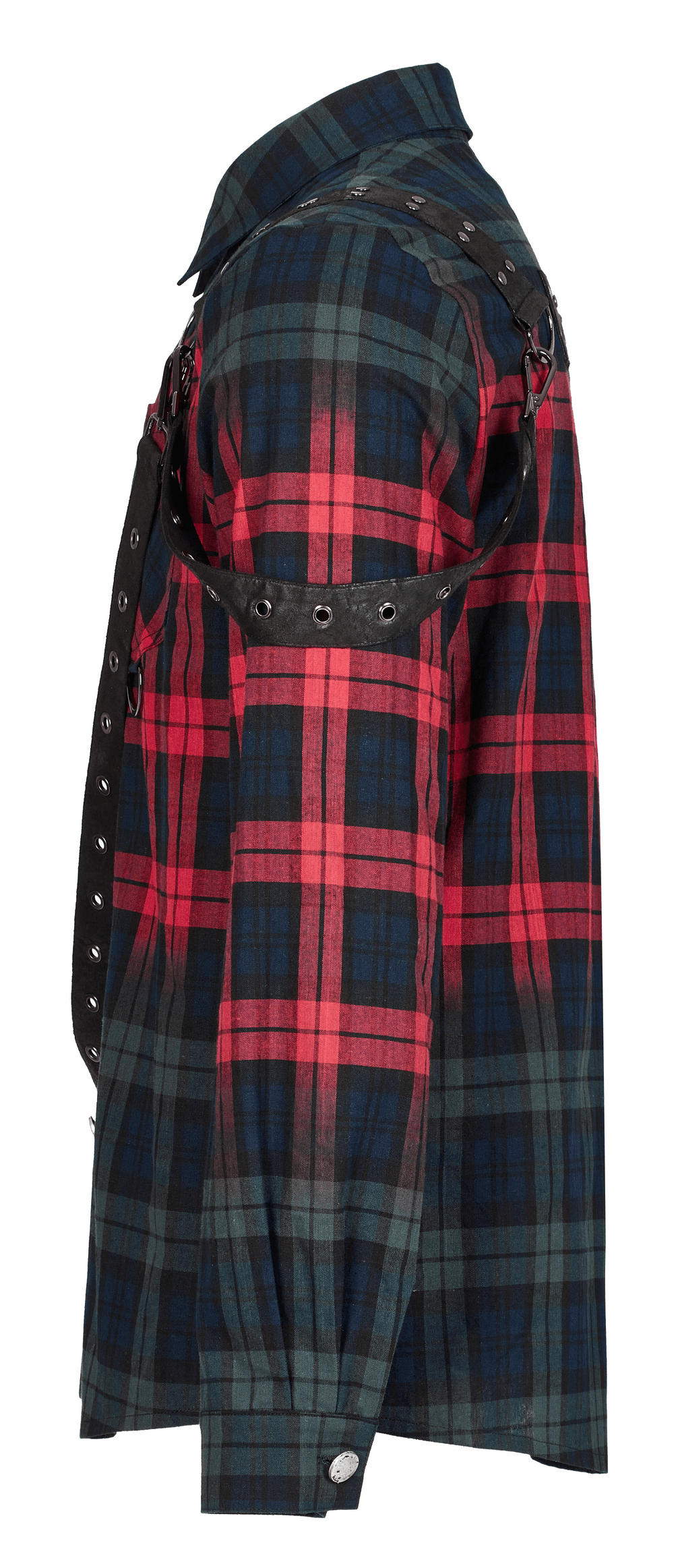 Men's Punk Plaid Shirt with Leather Accents - HARD'N'HEAVY