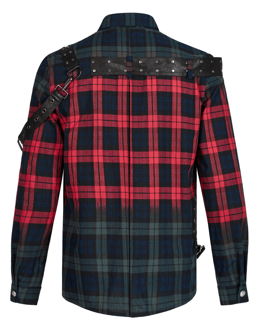 Men's Punk Plaid Shirt with Leather Accents - HARD'N'HEAVY