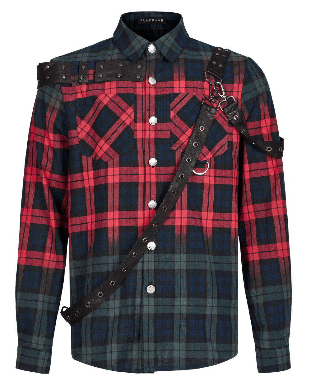 Men's Punk Plaid Shirt with Leather Accents - HARD'N'HEAVY
