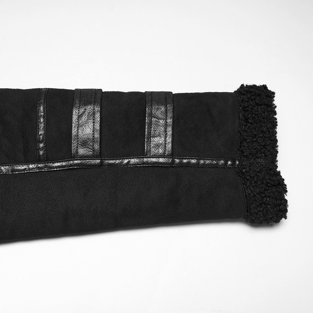 Close-up of the arm of a Men's Punk Plush Coat with Leather-Like Panels and Zippers, showcasing the stylish design.