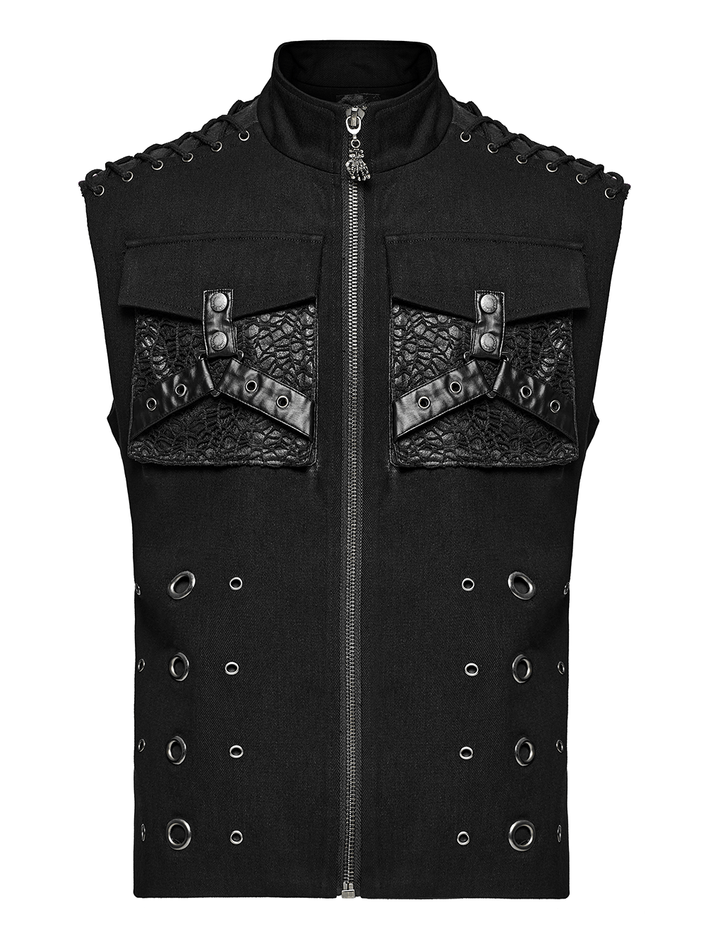 Men's Punk Rock Zipper Vest with Metal Accents