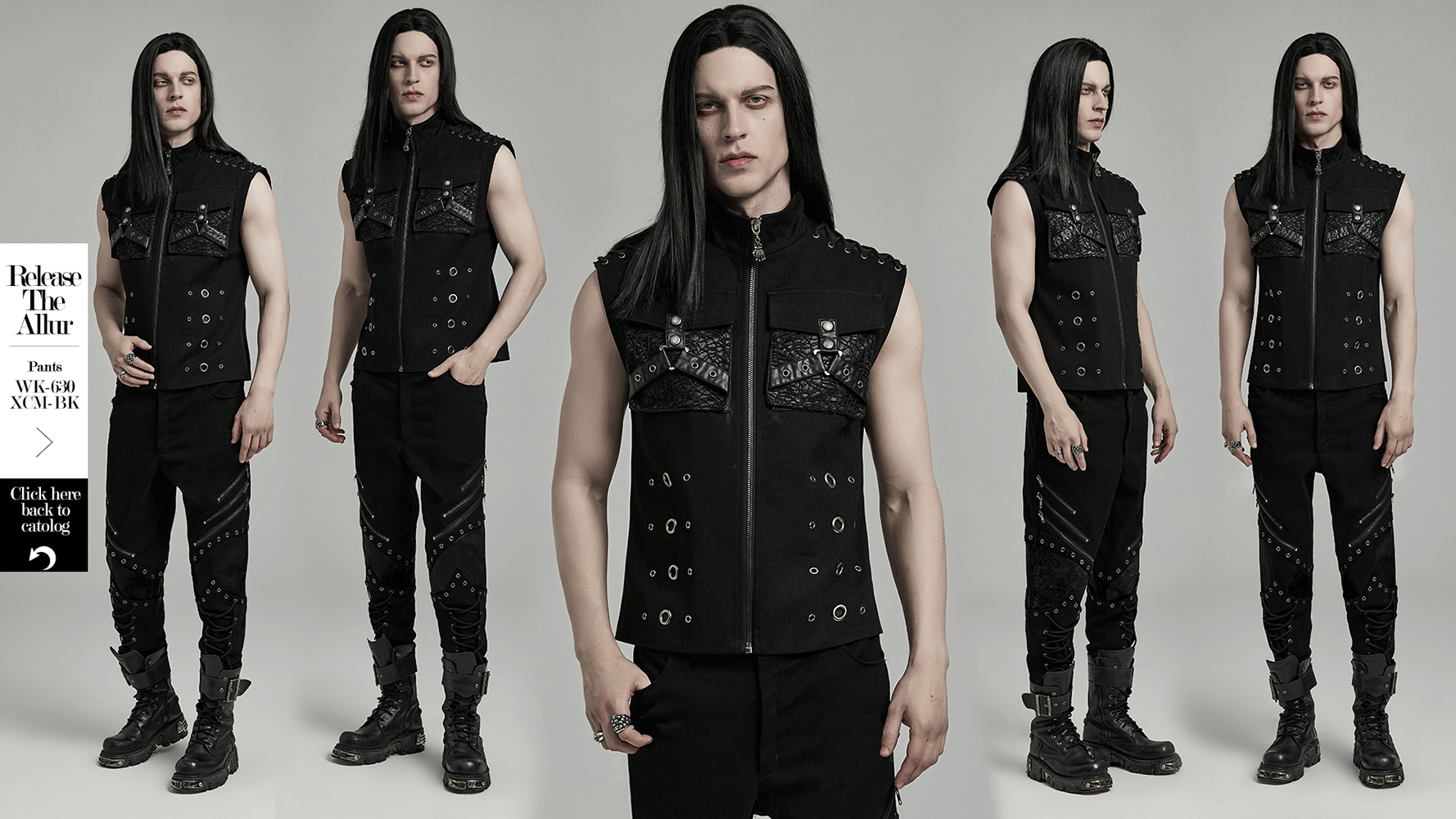 Men's Punk Rock Zipper Vest with Metal Accents