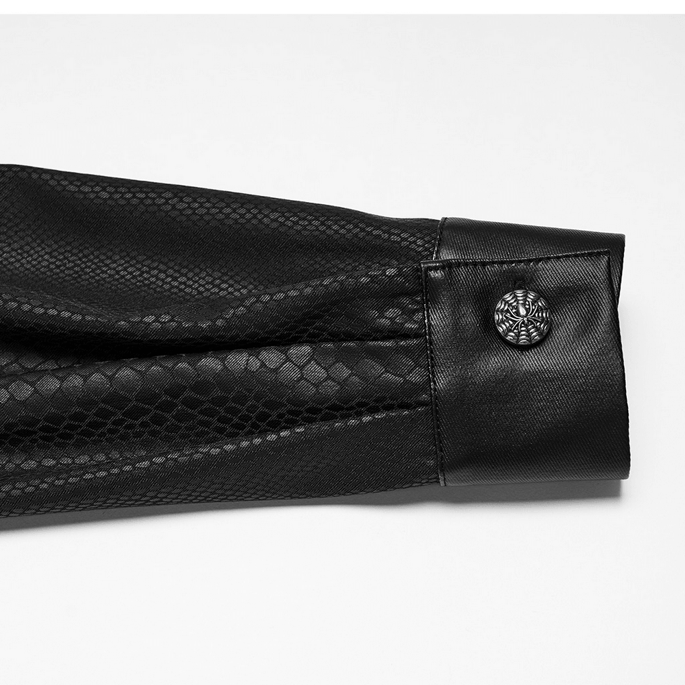 Men's Punk Snake Pattern Shirt with Studded Details black sleeve showing snake pattern and studded cuff.