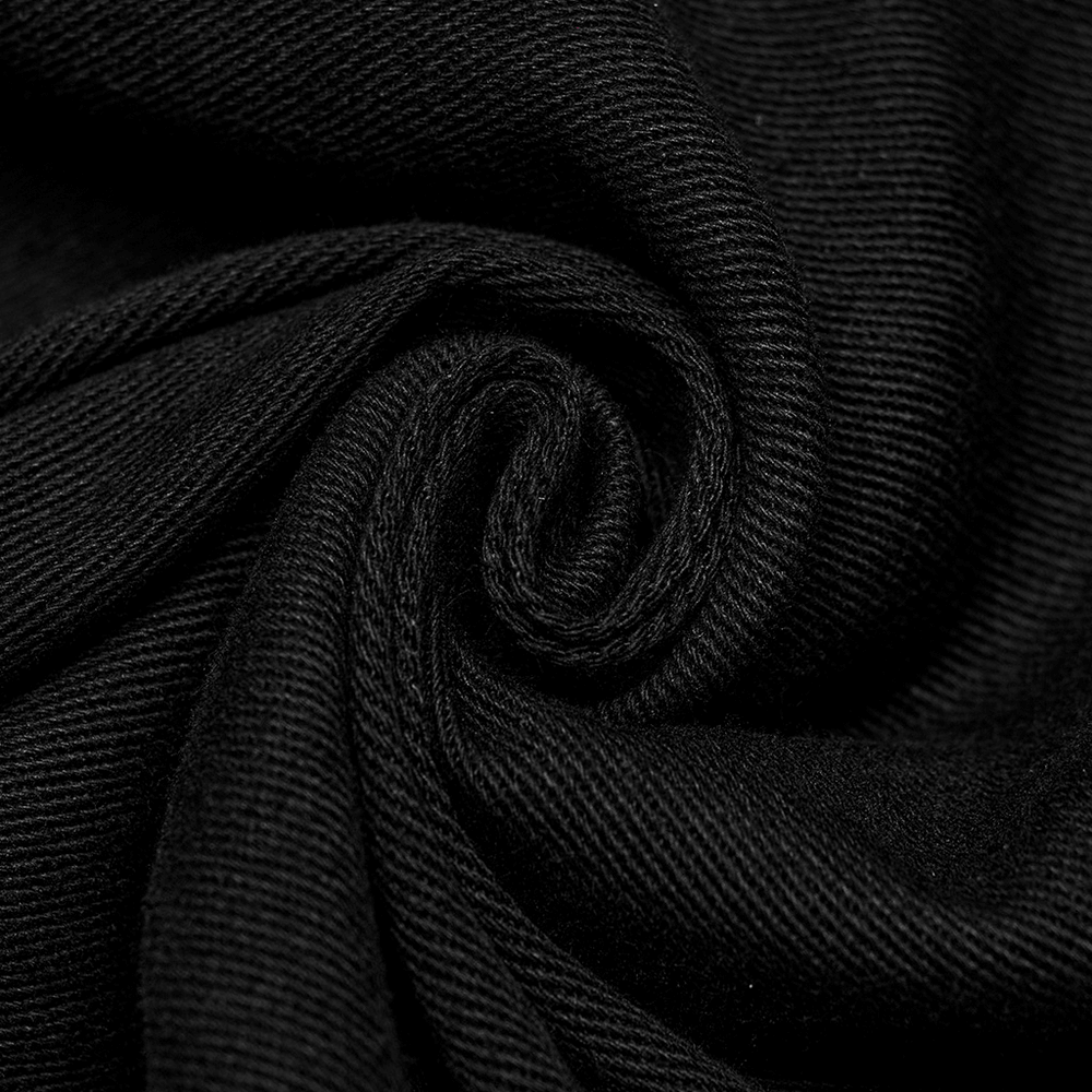 Close-up of black micro elastic twill fabric, showcasing its soft texture and fine weave, perfect for stylish punk pants.