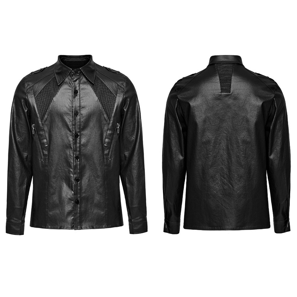 Men's Punk Style Leather Shirt with Zip Details
