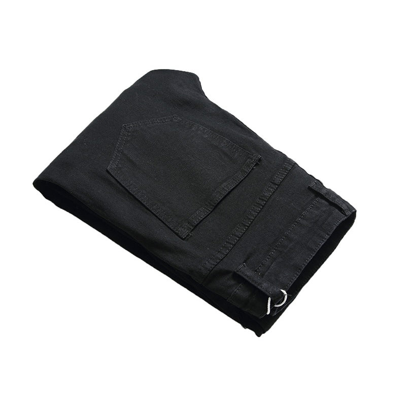 Men's Ripped Biker Jeans / Grunge Look Streetwear Pleated Stretch Denim Pencil Pants - HARD'N'HEAVY