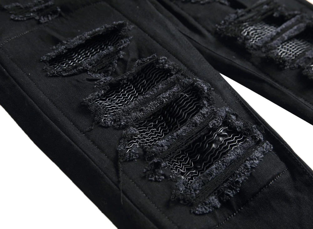 Men's Ripped Biker Jeans / Grunge Look Streetwear Pleated Stretch Denim Pencil Pants - HARD'N'HEAVY