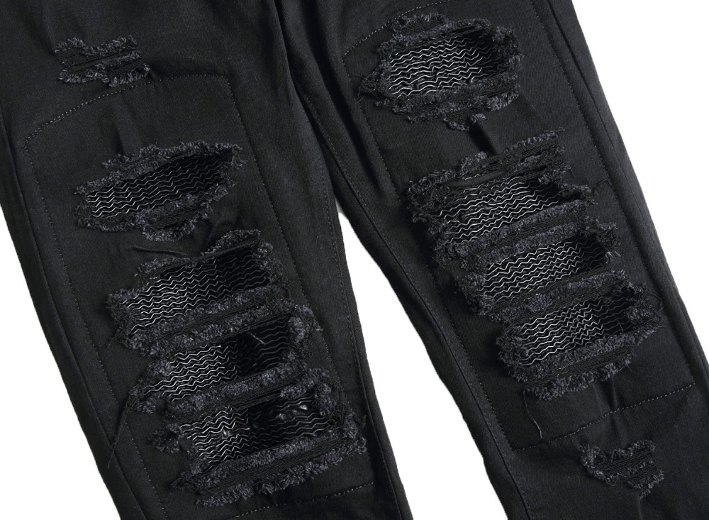 Men's Ripped Biker Jeans / Grunge Look Streetwear Pleated Stretch Denim Pencil Pants - HARD'N'HEAVY