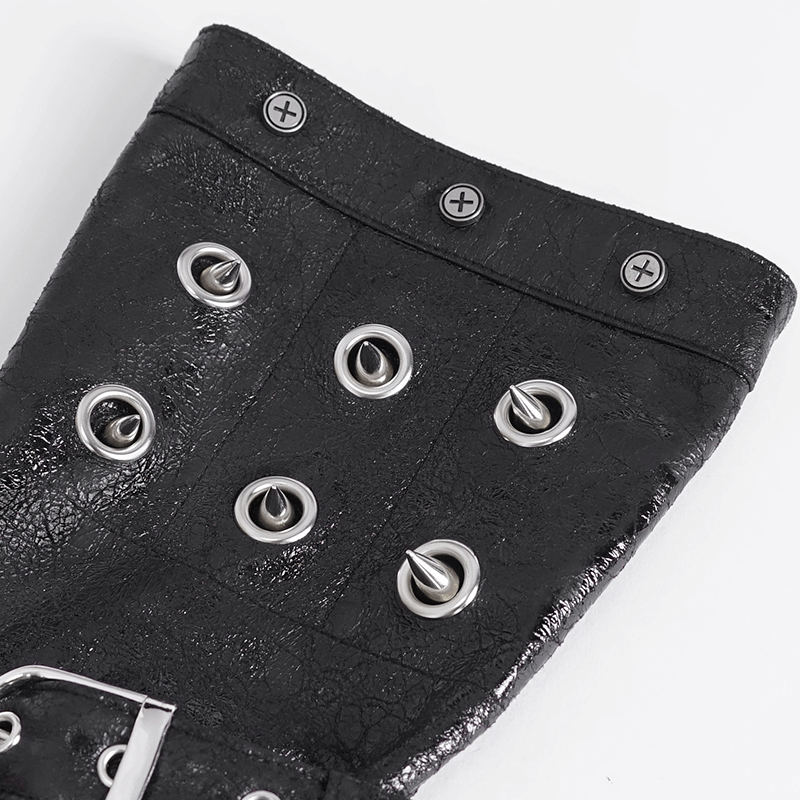 Close-up of men's studded leather glove showcasing metal studs and eyelets for a fierce rock-inspired look.
