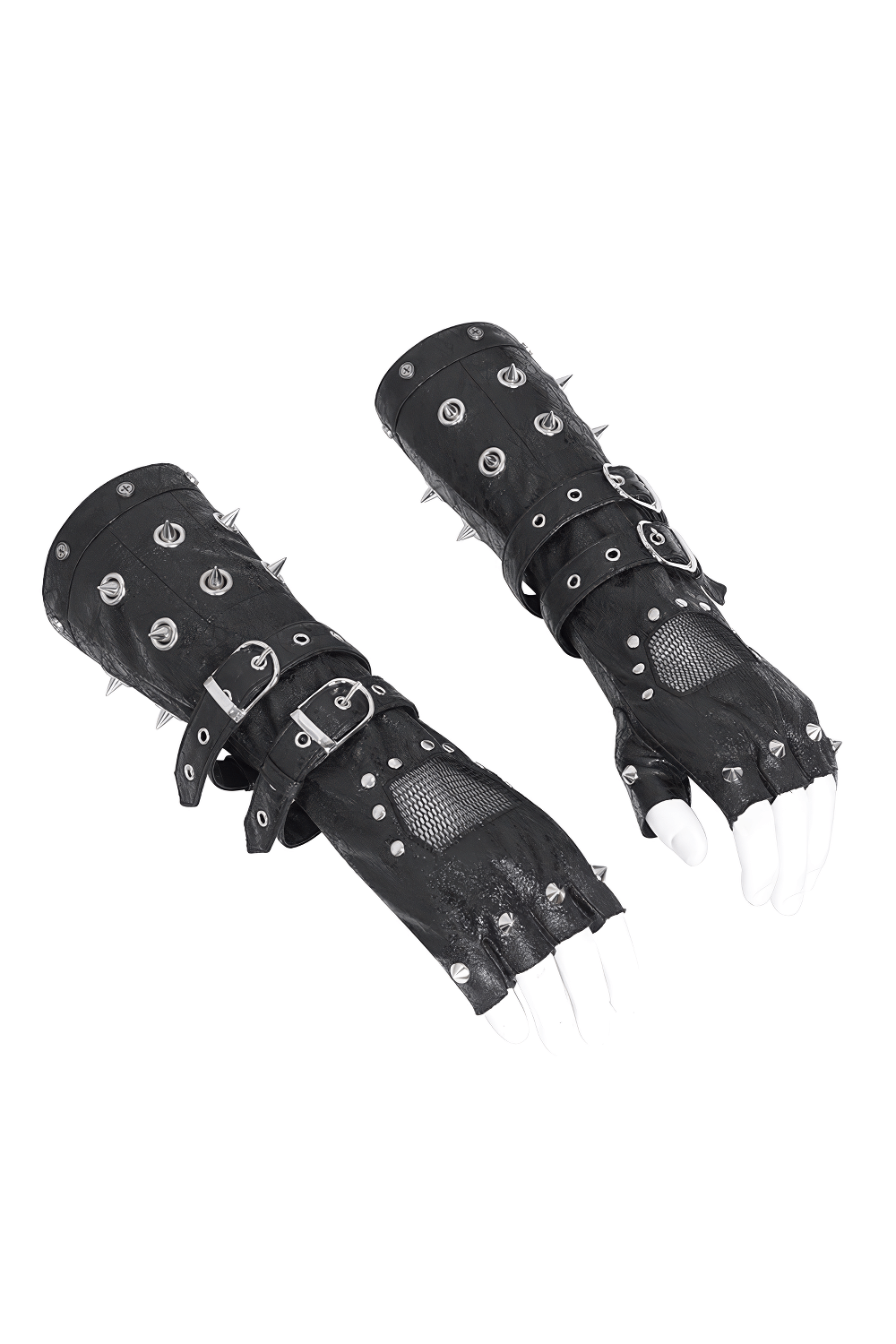 Men's studded leather gloves with mesh panels and spikes for a bold rock style look.