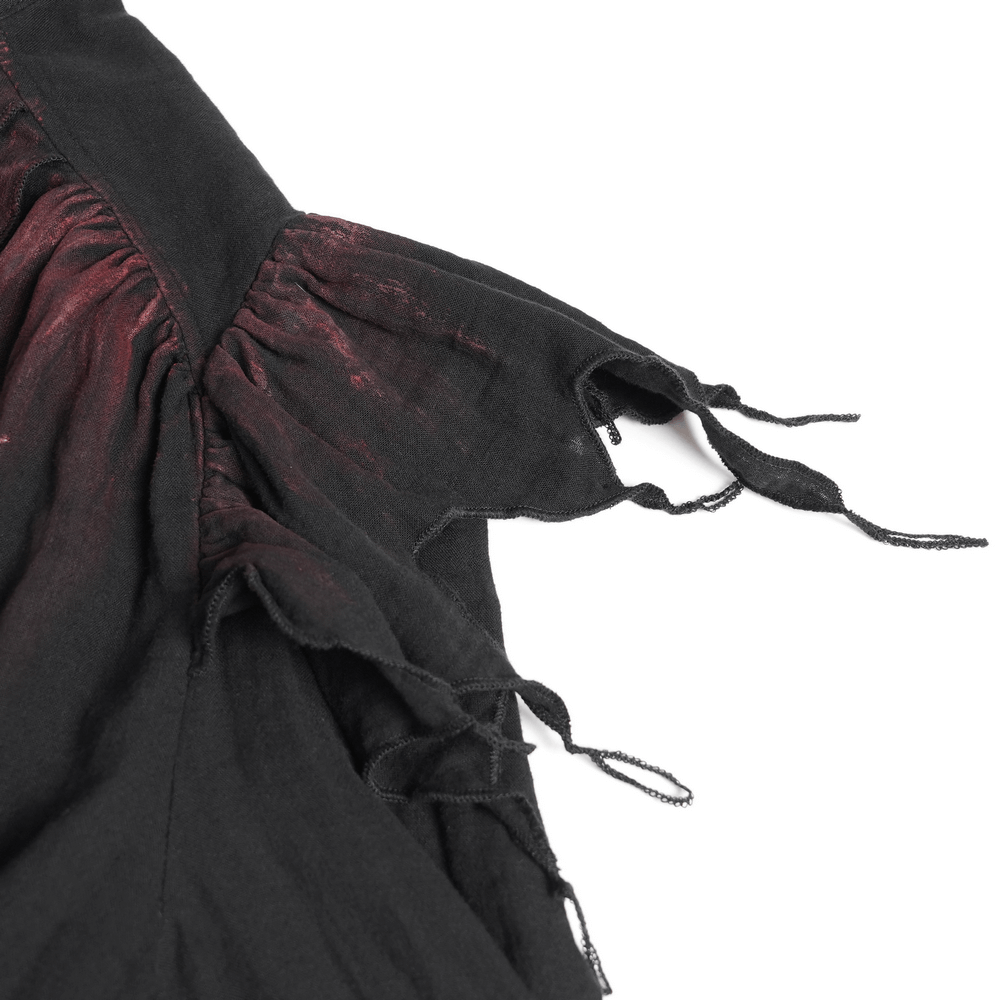 Men's Ruffled Shirt with Silver Clasps and Tattered Sleeves featuring distressed flared tattered sleeves.