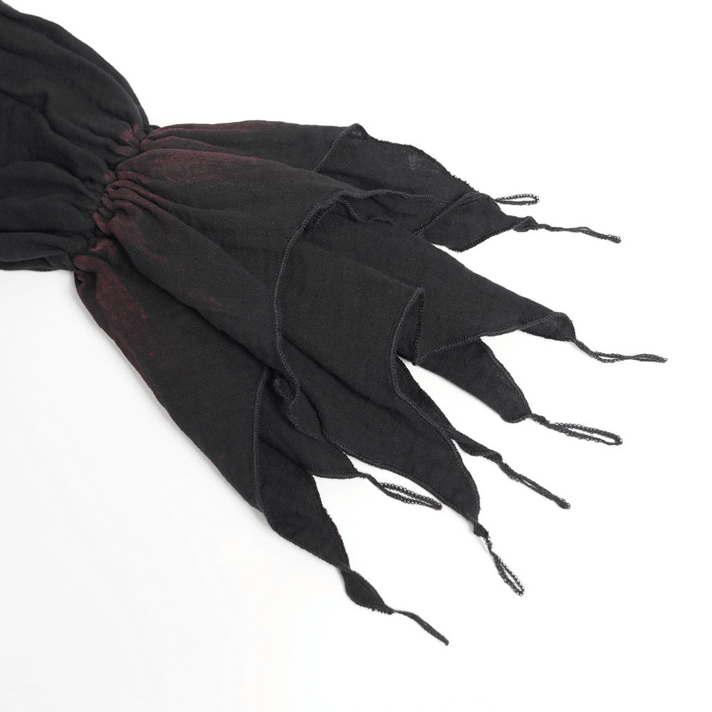 Men's Ruffled Shirt with Silver Clasps and Tattered Sleeves featuring flared tattered sleeves in elegant black fabric.