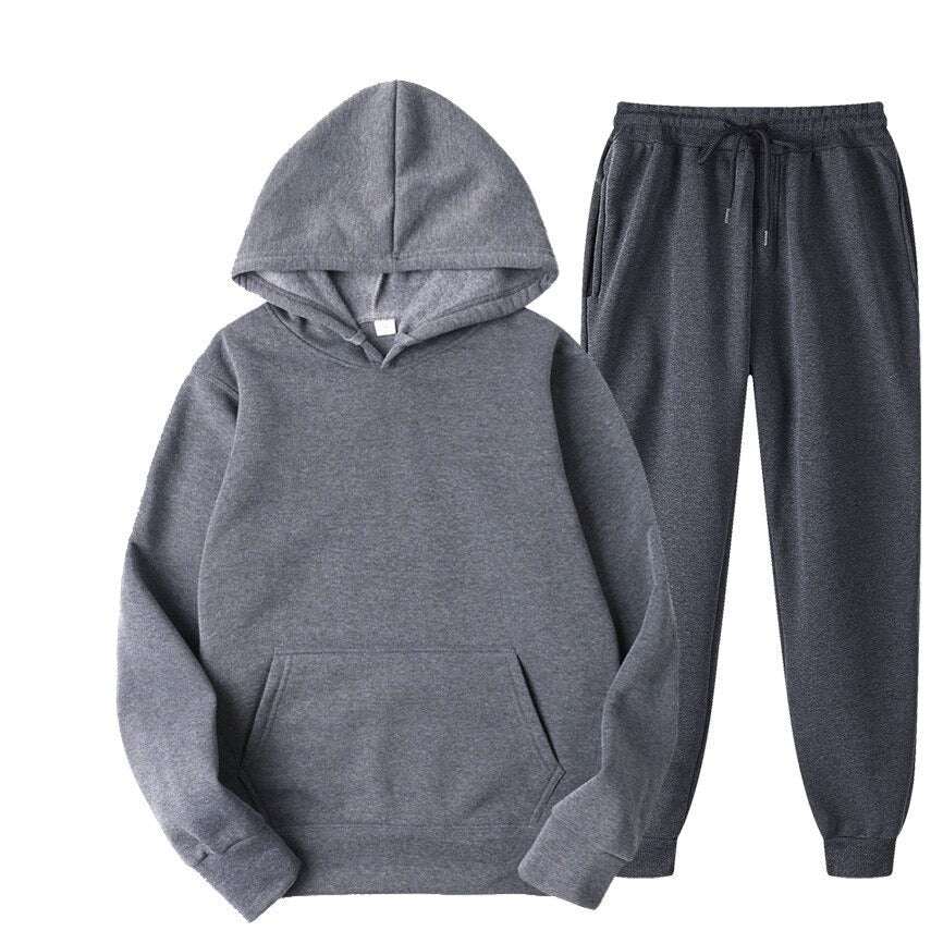 Men's Solid Color Tracksuit / Hoodie + Sweatpants / Casual Male Sportswear Two-Piece Set - HARD'N'HEAVY