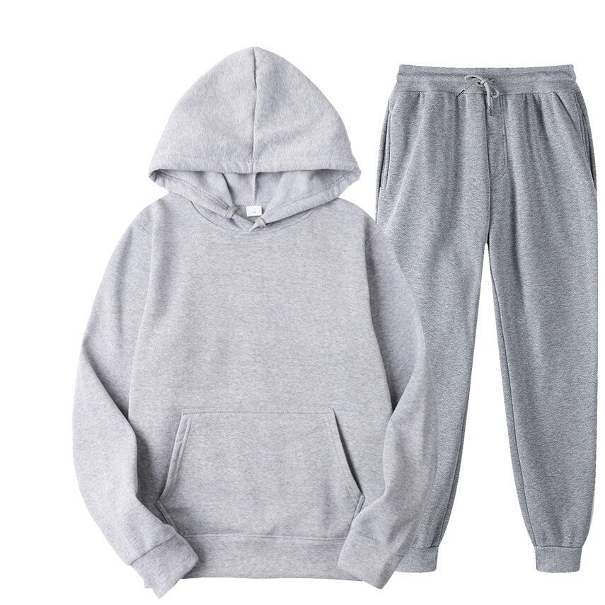 Men's Solid Color Tracksuit / Hoodie + Sweatpants / Casual Male Sportswear Two-Piece Set - HARD'N'HEAVY