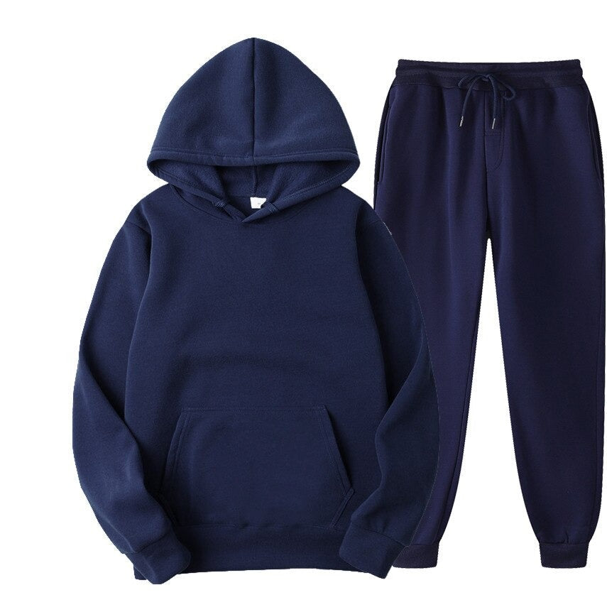 Men's Solid Color Tracksuit / Hoodie + Sweatpants / Casual Male Sportswear Two-Piece Set - HARD'N'HEAVY