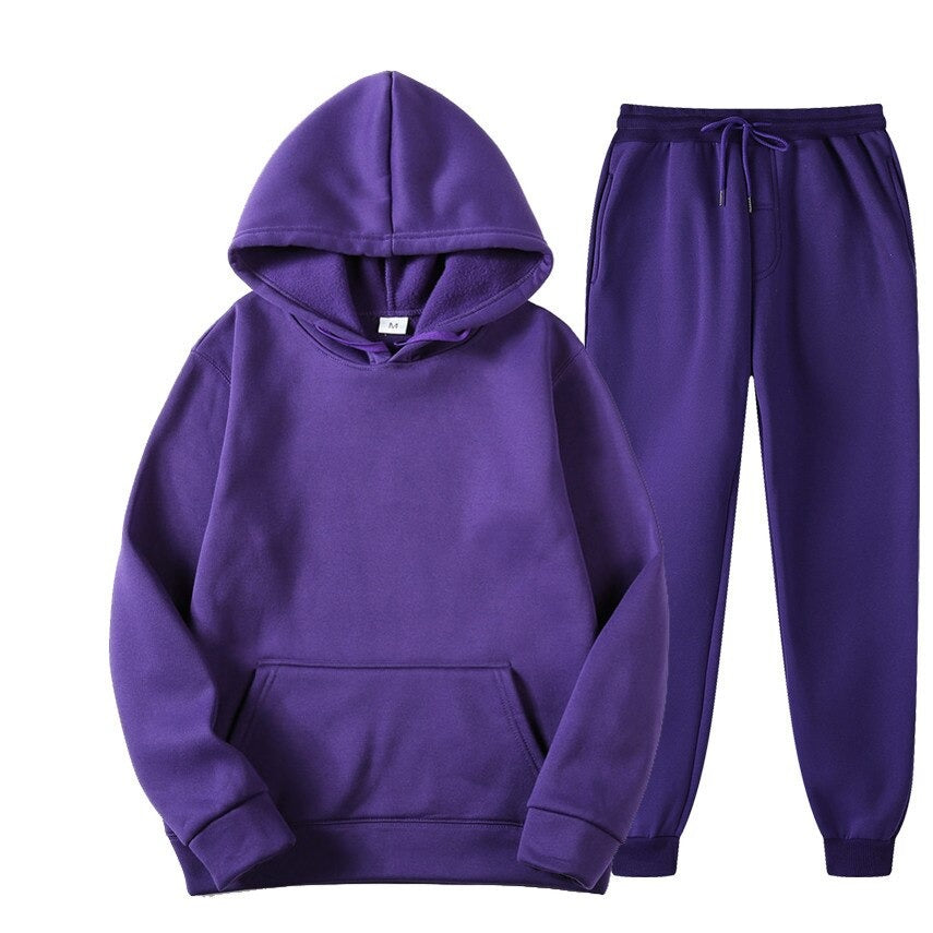 Men's Solid Color Tracksuit / Hoodie + Sweatpants / Casual Male Sportswear Two-Piece Set - HARD'N'HEAVY