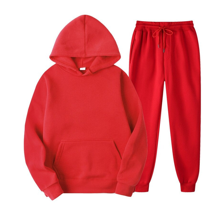 Men's Solid Color Tracksuit / Hoodie + Sweatpants / Casual Male Sportswear Two-Piece Set - HARD'N'HEAVY