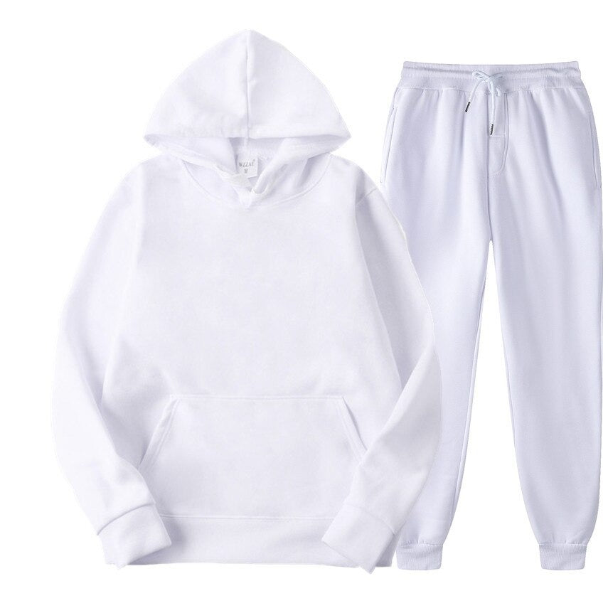 Men's Solid Color Tracksuit / Hoodie + Sweatpants / Casual Male Sportswear Two-Piece Set - HARD'N'HEAVY