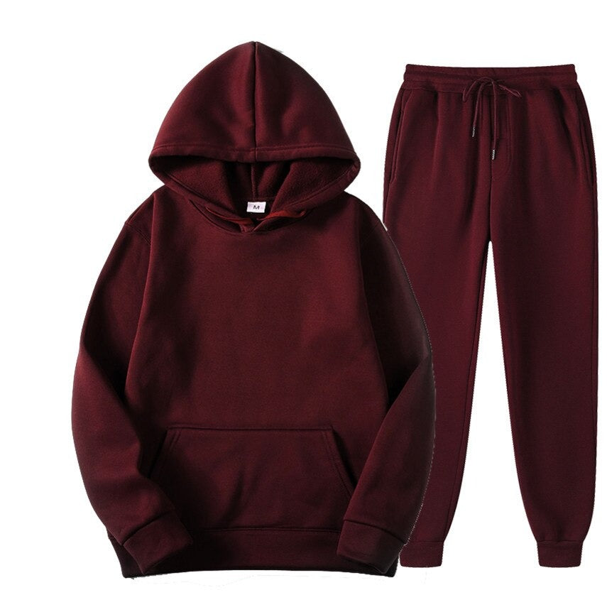 Men's Solid Color Tracksuit / Hoodie + Sweatpants / Casual Male Sportswear Two-Piece Set - HARD'N'HEAVY