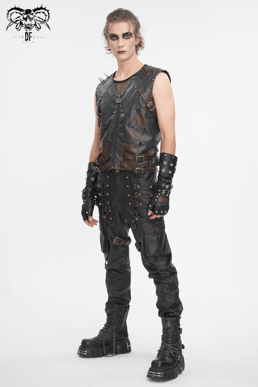 Men's Spiked Leather Biker Vest with Zipper - Edgy Style